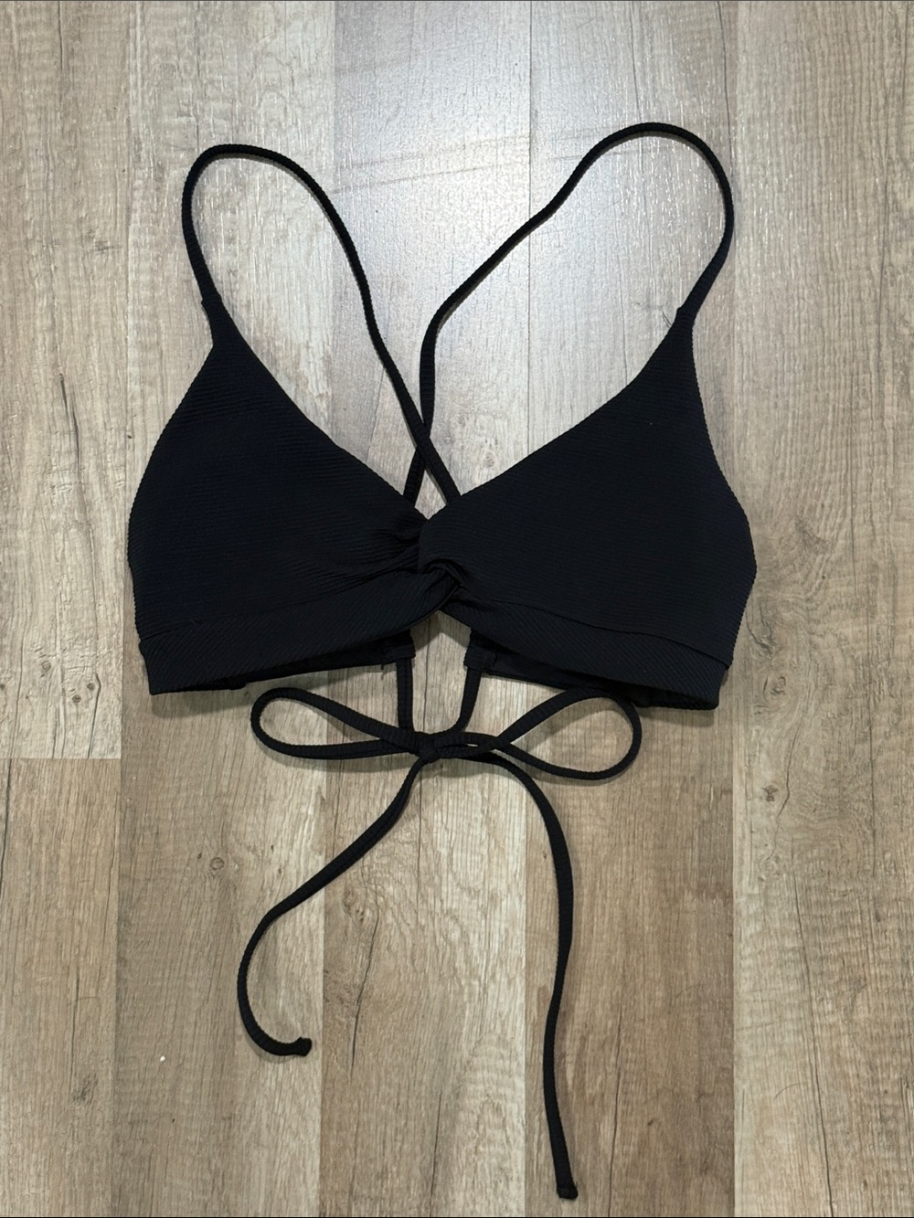 Berlook ribbed Black Twist-Front Tie-Back Bikini Top medium M